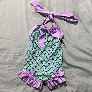 Kids Mermaid Scale One Piece Swimsuit - Purple and Green